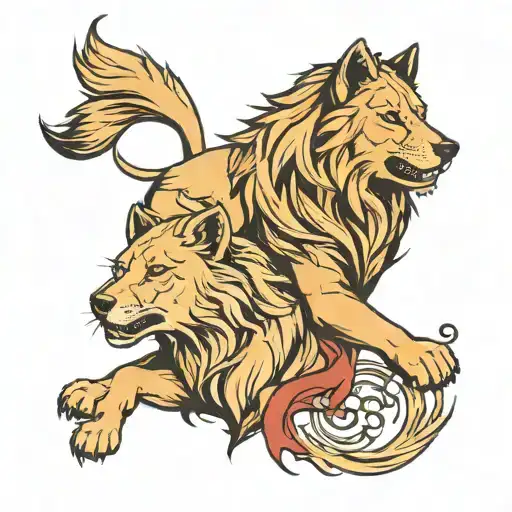 Half Lion And Half Wolf Tattoo For Forearm
