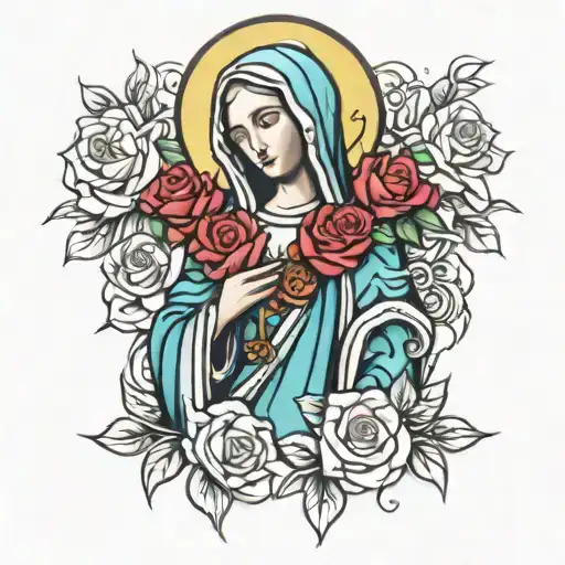Virgin Mary Holding With Roses
