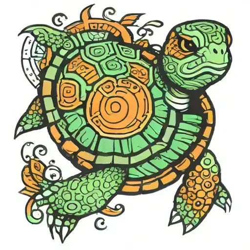 A Green And Orange 2D Turtle