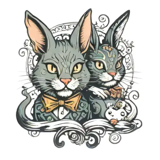 Alice Grin Cat And Rabbit