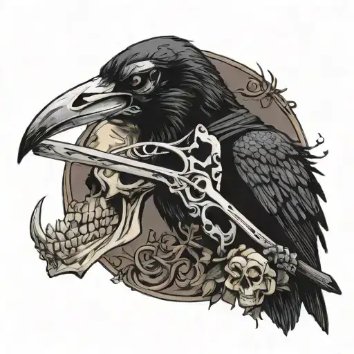 Raven Skull With Grim Reaper With Scythe