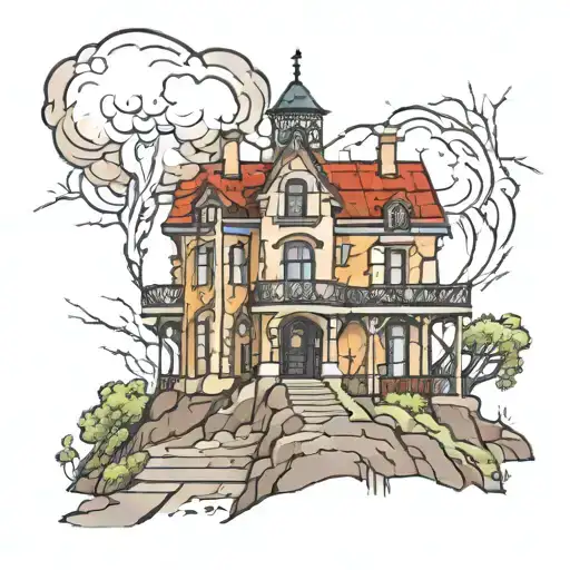 Mansion Built On A Mountain Surrounded By A Lightning Storm