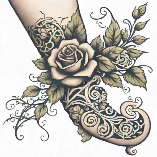 Rose Vine Wrapped Around Leg Sleeve