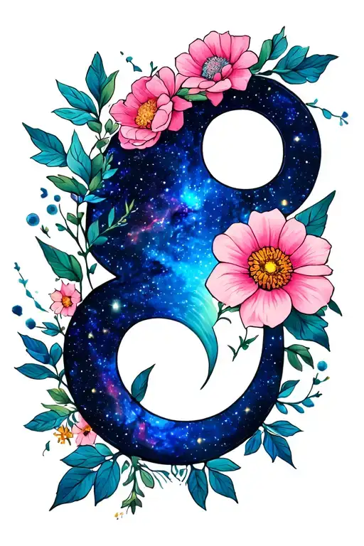 Galaxy With Flowers Gemini Zodiac Sign