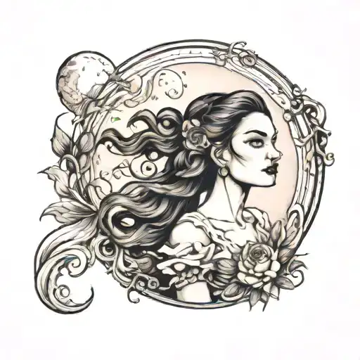 A Woman In A Dress With A Full Moon In The Background