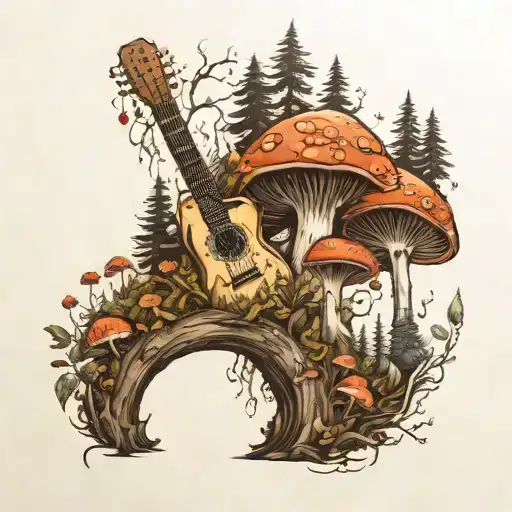 Guitar Mushroom Forest Scene