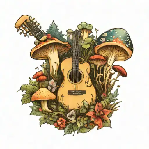 Guitar Mushroom Forest Scene