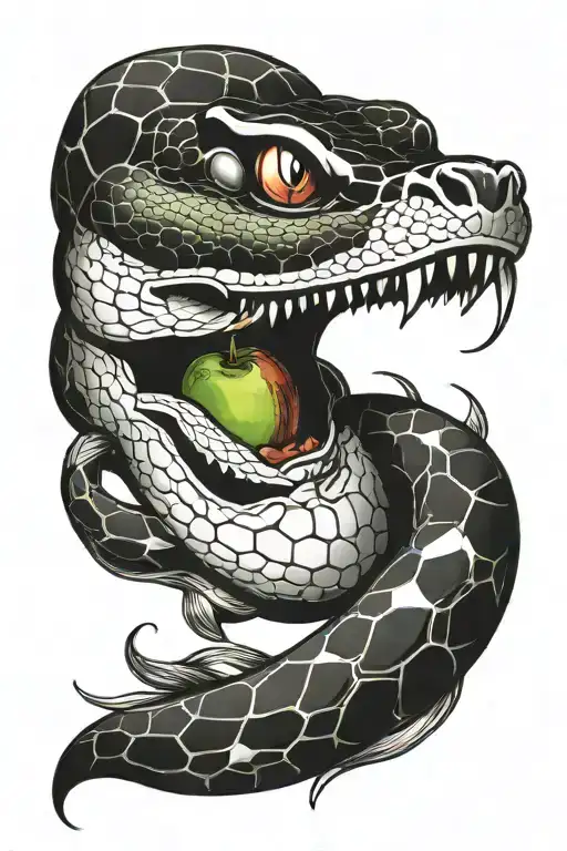 Snake With Tongue Out With A Apple In It's Mouth