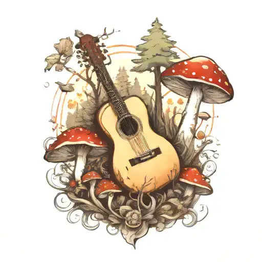 Guitar Mushroom Forest Scene