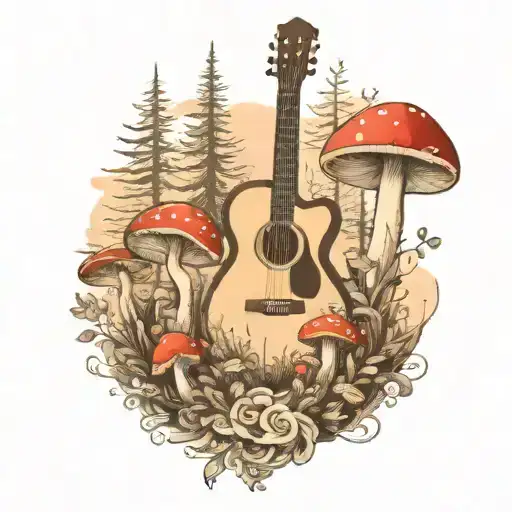 Guitar Mushroom Forest Scene