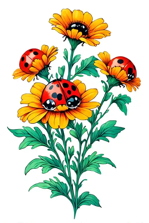 Flowers With 3 Ladybugs