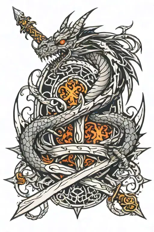 Dragon Lines Swords Oval Shattered