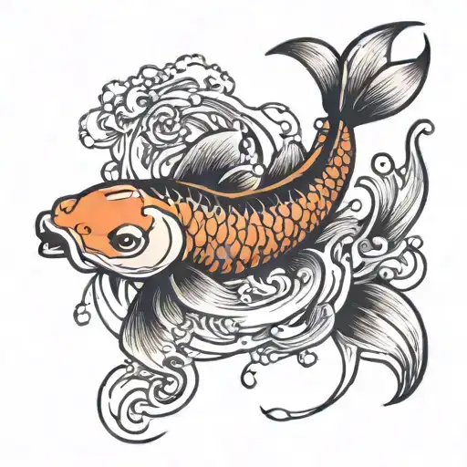 Koi Fish Swimming Upstream