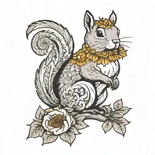 Floral Birds Squirrel Holding Sunflower