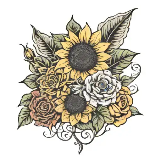 Sunflower And Rose Intertwined