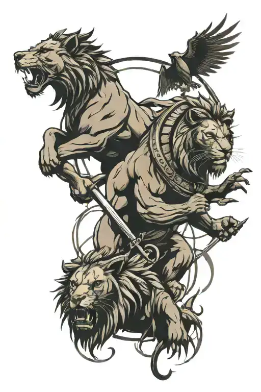 Gladiator And Lion Shdow