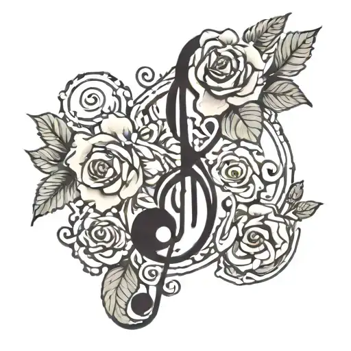Music Note With Flowers With Aquarius Symbol And Virgo Symbol