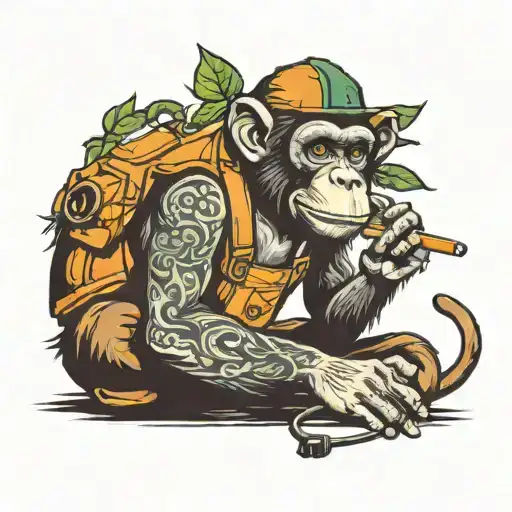 Monkey Smoking Weed With Orange Overalls
