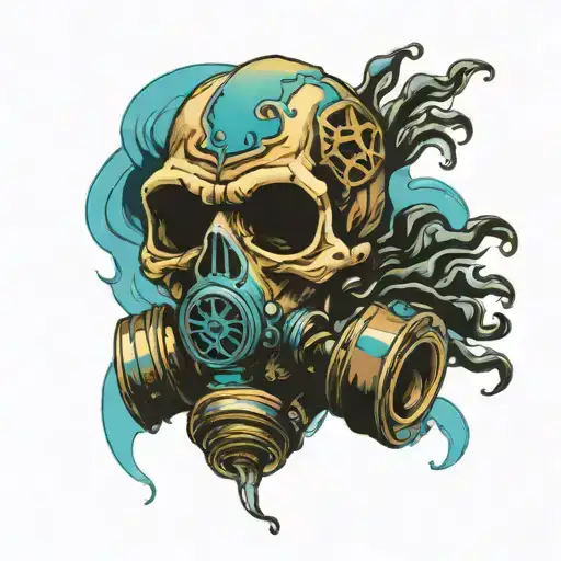 Skull With Gas Mask And Light Blue Smoke