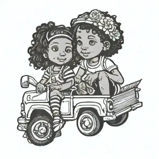 Little Black Girl And Boy In A Truck