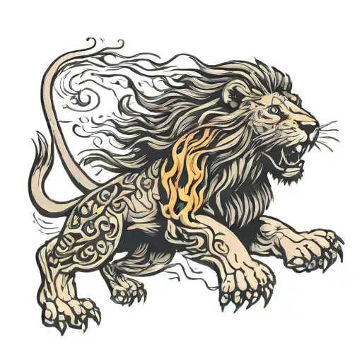 A Lion Rolls A Burning Fireball In His Paw