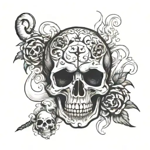 Lung Cancer Symbol With Smoking Skull