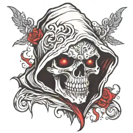 Mysterious Hooded Skull With Red Eyes