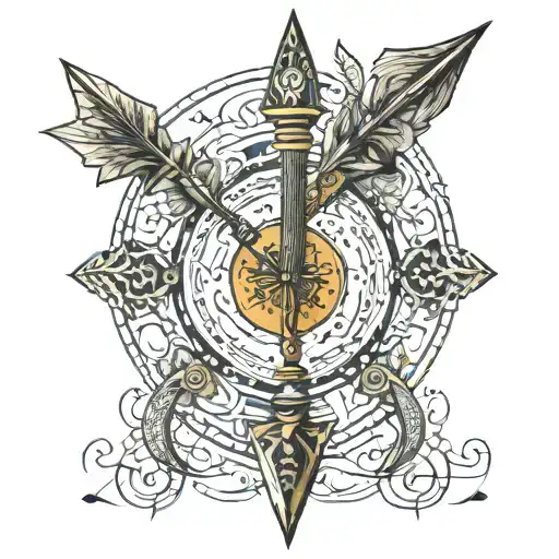 An Intricate Arrow Design Incorporating Elements Of The Middle East And Music