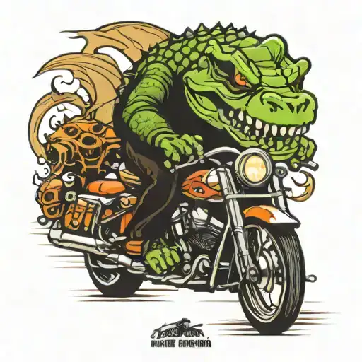 Aligator Riding Harley Davidson Motorcycle Skull Like