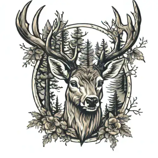 Deer Head Happy With Trees Looking Through Lens Capturing