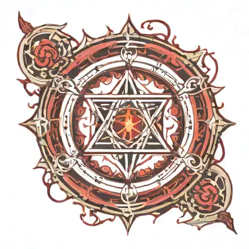 Red Transmutation Circle From Anime Fullmetal Alchemist And The Root Of The Life Tree Wraps Circle