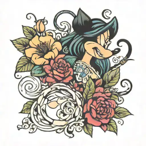Disney Floral Piece Inspired Tattoo Featuring