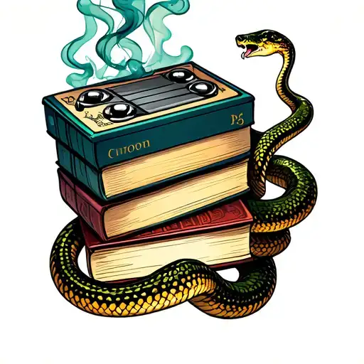 Battery Of 4 A5 Pounds With A Snake That Surrounds The Books And Smoke Around