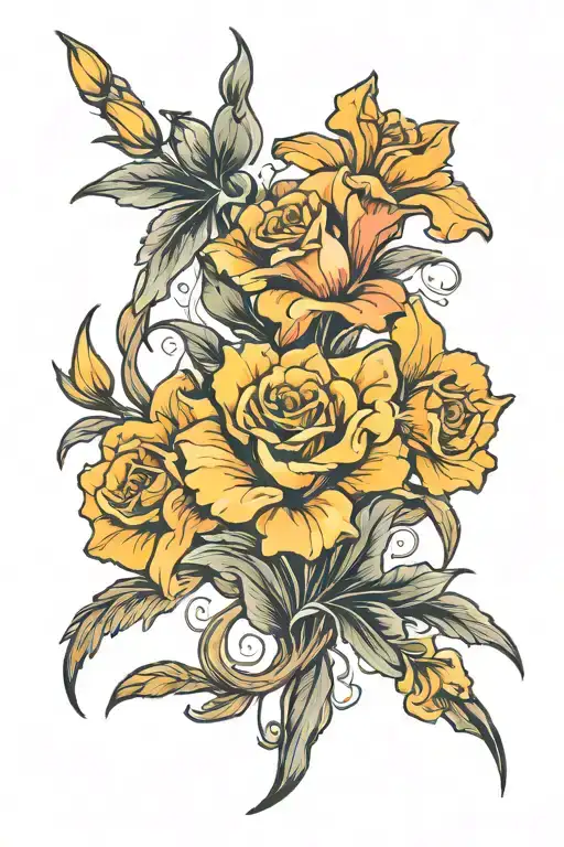 Gladiolus Flower Rose Flower Marigold Flower Intertwined