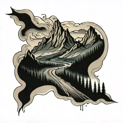 Mountain Range With Road Leading Away