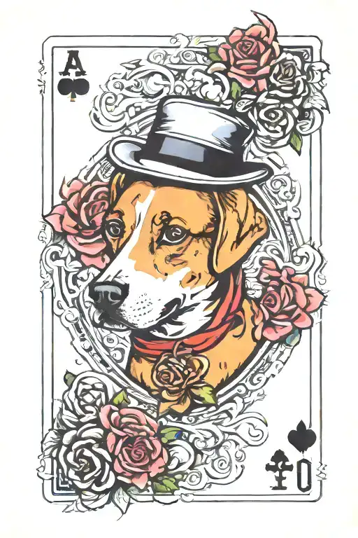4 Ace Playing Cards With A Dog Wearing A Hat And Smoking