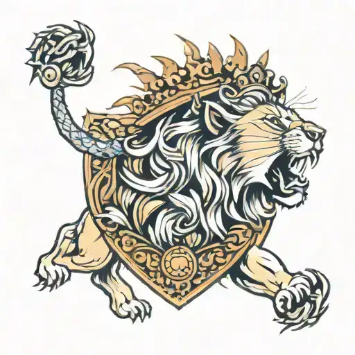 Female Lion Roaring Crown Surrounded