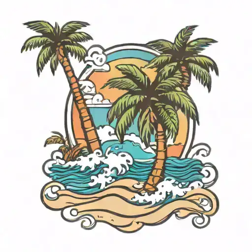 Beach Palm Tree Water Sand