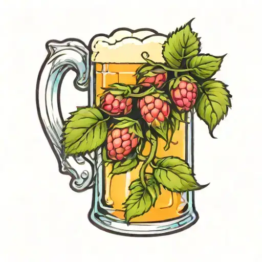A Colorful Neotraditional Tattoo Of A Hop Plant Growing Out Of A Beer Mug