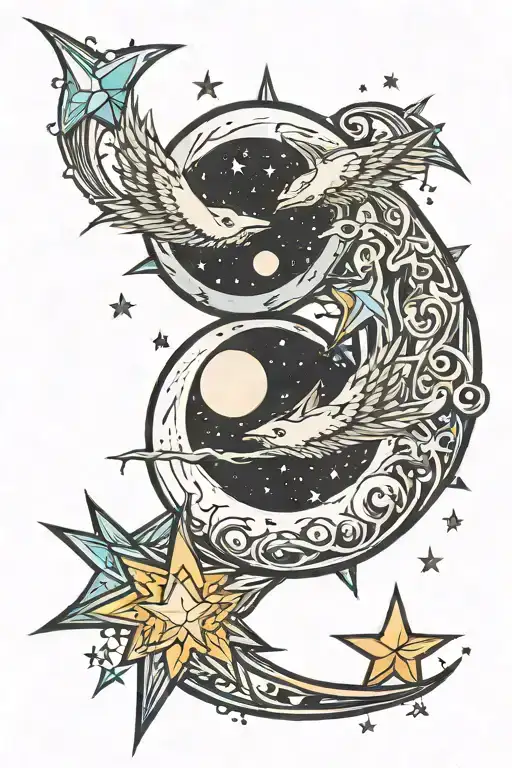 Rising Moon And Two Stars