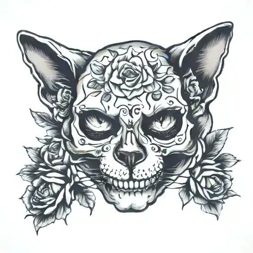 Cat And Roses Skull Laza