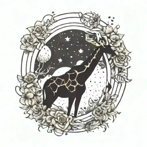 A Giraffe Silhouette And Star Constellation