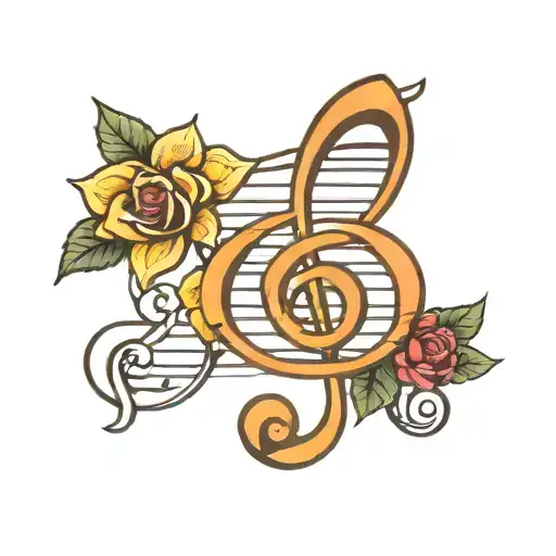 Music Note With Daffodil And Rose Intertwined