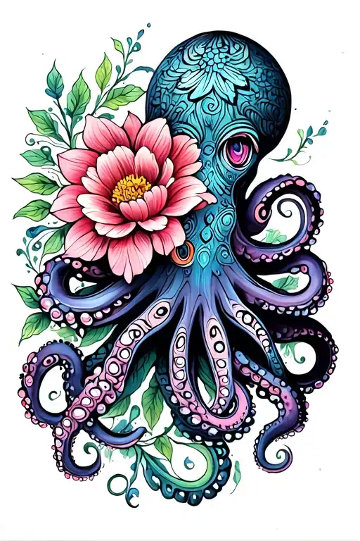 Octopus Hugging Flower Mandala