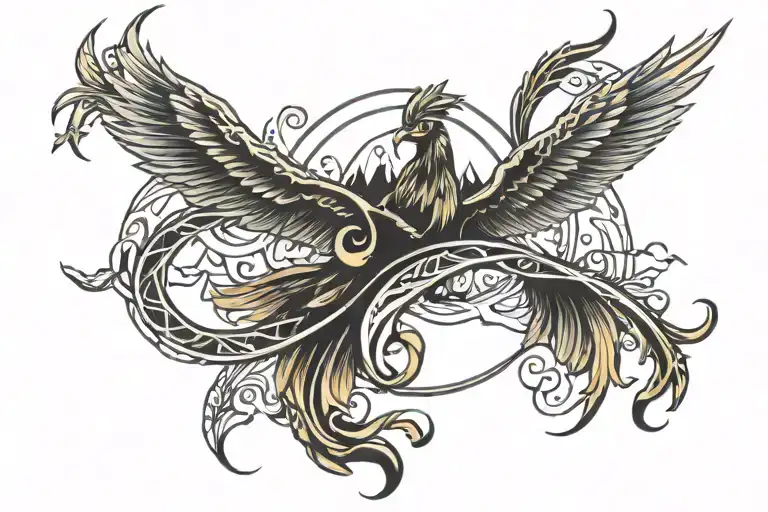 Mountains With Infinity Symbol With Phoenix Bird Flying