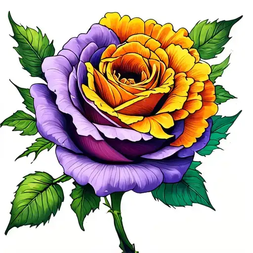 Rose And Marigold And Violet Flower