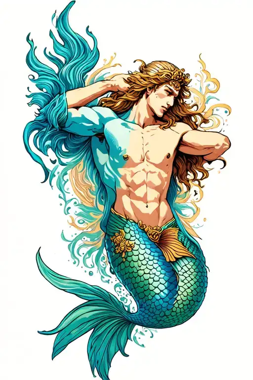 Forearm Sleeve Tattoo Featuring Poseidon And A Sexy Mermaid