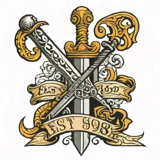 Est 1998 In Old English Writing With A Sword On The Top And Bottom