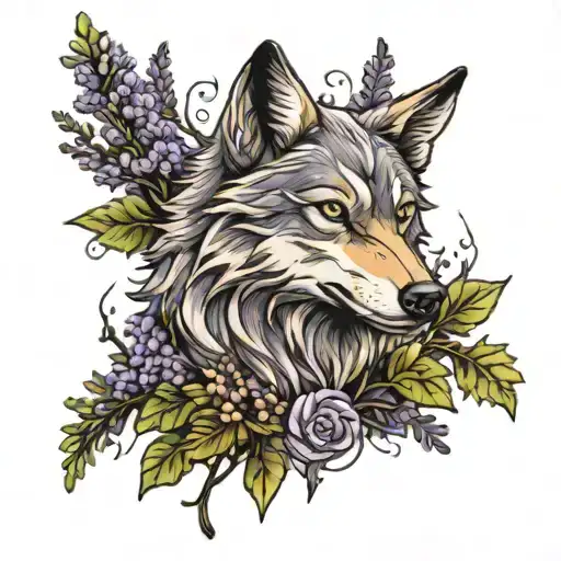 Wolf With Lavender And Oak Leaves