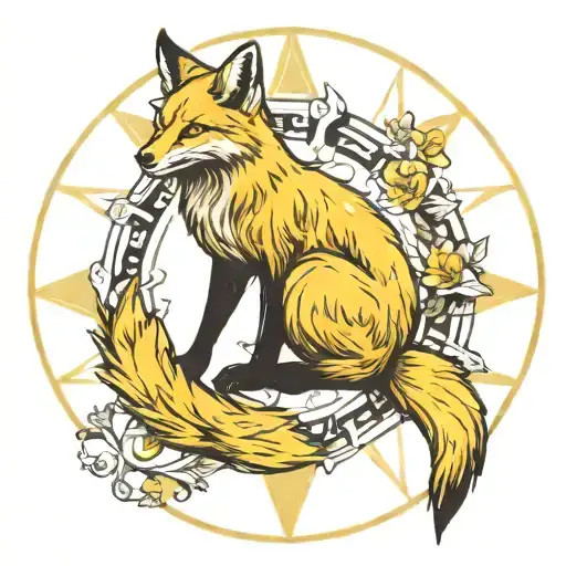 Yellow Fox Full Body In A Circle Shape
